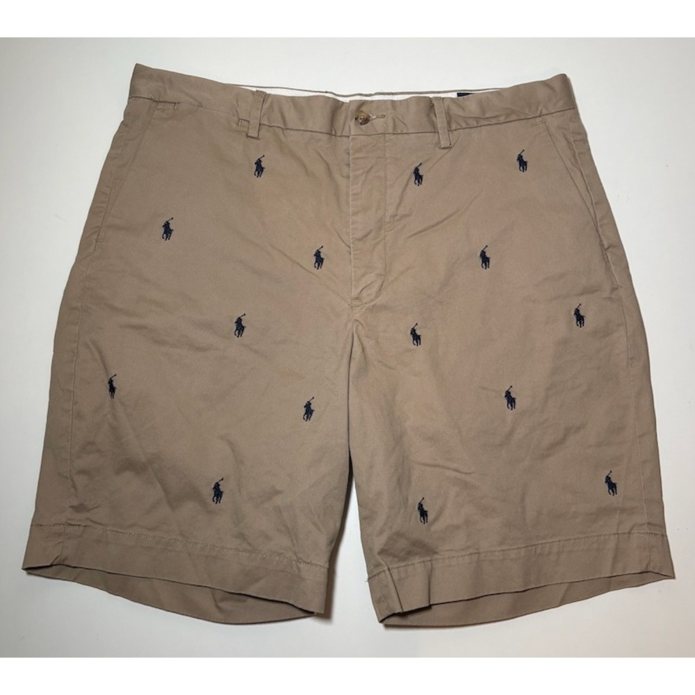 Ralph Lauren Polo Pony Logo Embroidered Shorts | Tan | Size 36